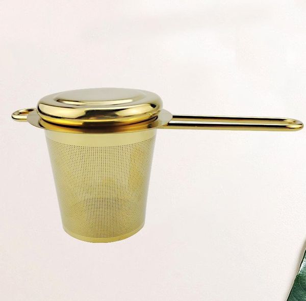 Colador de té dorado de acero inoxidable, cesta plegable para Infusor de té para tetera, taza, venta al por mayor