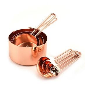 Tasses à mesurer en bois en acier inoxydable, cuillères en cuivre plaqué or Rose, échelle de cuisson de cuisine, ensemble de cuillères alimentaires 240325