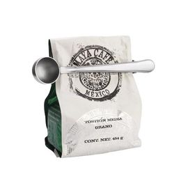 Cuchara medidora de café molido de acero inoxidable con clip de sellado de bolsa cuchara medidora plateada herramienta de cocina LX2173