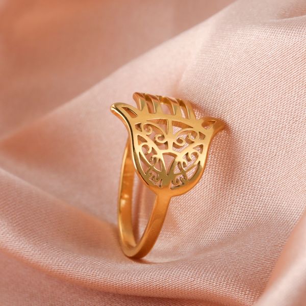 Anillos de mano de Hamsa Fátima de acero inoxidable para mujeres y niñas, anillo de Color dorado, amuleto, talismán, regalos de joyería al por mayor