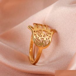 Anneaux de main en acier inoxydable Hamsa Fatimas pour femmes filles bague de couleur or Amet Talisman bijoux cadeaux en gros livraison directe Dhgarden Otp3N