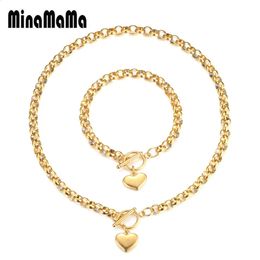 Ensembles de bijoux en forme de cœur en acier inoxydable pour femmes, Bracelet à bascule avec boucle à la mode, collier féminin 240130