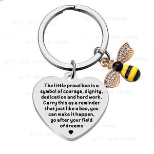 Roestvrij staal hart Key Ring Letter De kleine trotse Crystal Bee Charm Keychain Bee Charm Keychains Bag hangt mode -sieraden