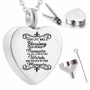 Collier de pendentif en forme de cœur en acier inoxydable Souvenir Cremation Bijoux Cendres Ashes Urn pour stocker une petite quantité d'articles commémoratifs