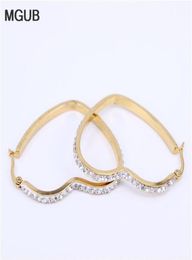 Pendientes de aro de cristal en forma de corazón de acero inoxidable, joyería femenina, venta popular, joyería barata, color dorado LH16027326131940