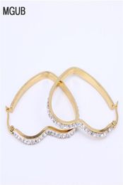 Pendientes de aro de cristal en forma de corazón de acero inoxidable, joyería femenina, venta popular, joyería barata, color dorado LH16027328136631