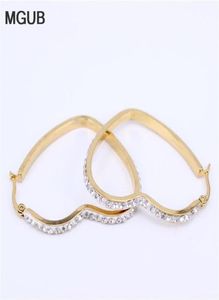 Pendientes de aro de cristal en forma de corazón de acero inoxidable, joyería femenina, venta popular, joyería barata, color dorado LH16027329011104