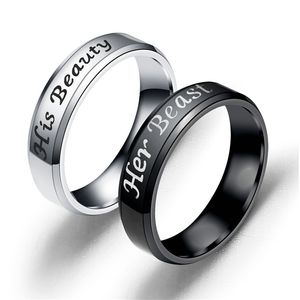 Her Beast Acero inoxidable plata negro banda anillo pareja anillos de compromiso joyería de boda para mujeres hombres Dropship