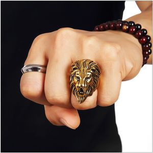 Aneé en acier inoxydable Face Lion Face Hip Hop Rings pour hommes Femmes Femmes TrendSetter Joyas Chanteuse de nuit punk bijoux Gold Taille 7-14