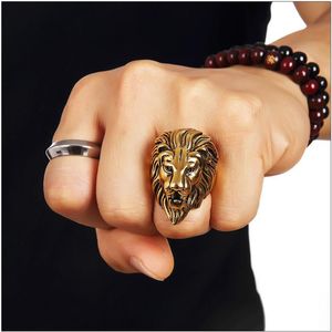 Anillos de Hip Hop con cara de león de alta calidad de acero inoxidable para hombres y mujeres Trendsetter Joyas Nightclub Singer Punk Finger Jewelry Gold Siz306R