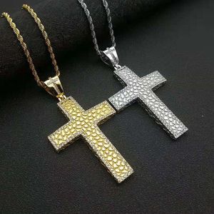 Collares con colgante de cruz de cristal chapado en oro y plata de estilo Hip Hop de acero inoxidable para mujer y hombre, cadena, joyería, decoración para fiesta y Club