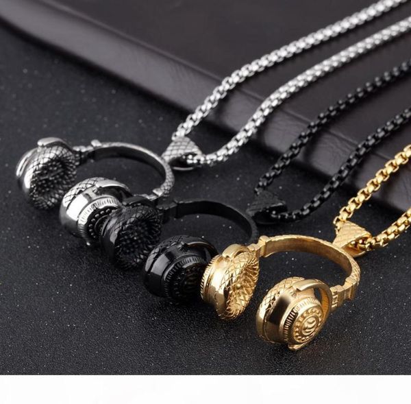 Bijoux Hip Hop en acier inoxydable Vintage hommes Rock Punk rappeur disque casque Microphone pendentifs chaînes collier discothèque chanteur DJ 2277790