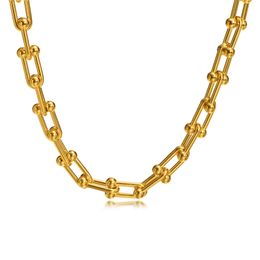 Collier en forme de fer à cheval en acier inoxydable, chaîne à maillons en U, bijoux à la mode en or pour femmes et hommes, 9mm, 16 pouces, 5cm, poids 48g