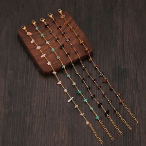 Roestvrij staal heet verkopen gekleurde grind gouden link ketting armbanden mode natuursteen kristallen kralen armband voor vrouwen