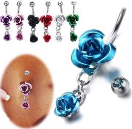 Rvs Hypoallergene Belly Button Rings Crystal Rose Flower Body Piercing Bar Jewlery for Women Bikini Fashion Navel Ring