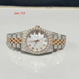 Roestvrij staal Iced Out Full VVS Moissanite Diamond White Dial Handmade Auto Movement Luxury horloges voor dames