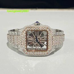 Montre de luxe en diamant Moissanite pour hommes, ronde et brillante, coupe Vvs, en diamant Moissanite, faite à la main, Design de luxe