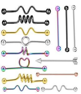 Boucles d'oreilles d'haltères industrielles en acier inoxydable pour femmes et hommes, barre d'hélice Tragus, Piercing d'oreille, bijoux pour le corps 1698089