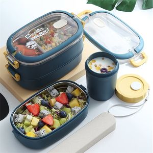 Stainless Steel Insulated Lunch Box student School Multi-layer Lunch Box Tableware Bento Food Container Storage Breakfast Boxes 201029