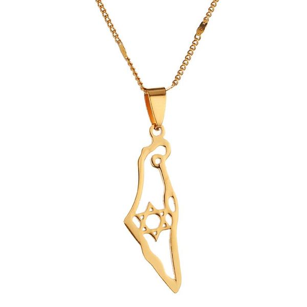 Collier pendentif carte d'israël en acier inoxydable, hexagramme Magen David, bijoux étoile de David, chaîne juive, bijoux 220x