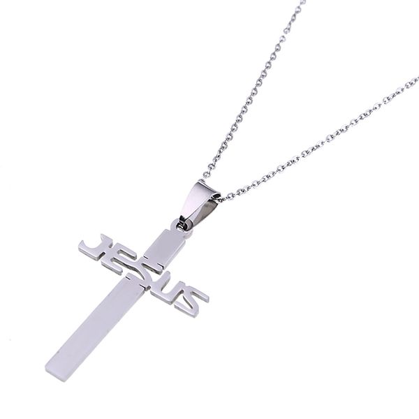 Collier avec pendentif croix en argent Jésus-Christ en acier inoxydable Bijoux religieux