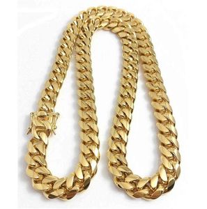 Joyería de acero inoxidable Chapado en oro de 18 quilates Collar de eslabones cubanos de Miami de alto pulido Hombres Punk Cadena de acera de 15 mm Doble cierre de seguridad 18inc8690827