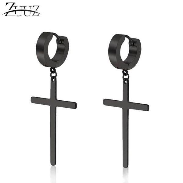 Bijoux en acier inoxydable Bricos Charm Kpop Loop Cross Hoop Boucles d'oreilles Noir Petit Piercing Hoops Long Charms Cadeaux pour hommes Huggie234P