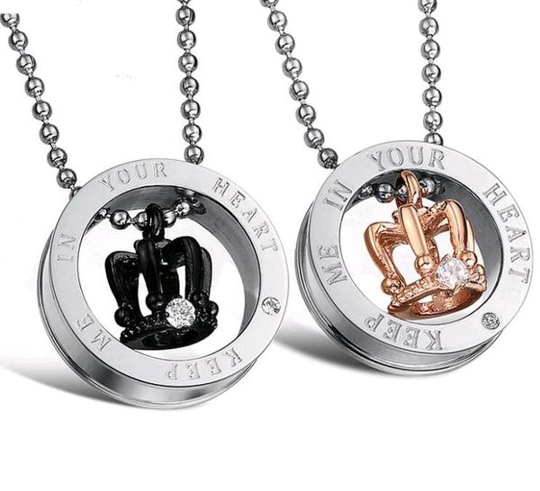 Bijoux en acier inoxydable, pendentif de Couple, collier couronne cercle lettre GARDEZ-MOI DANS VOTRE CŒUR, colliers pour hommes et femmes, vente en gros