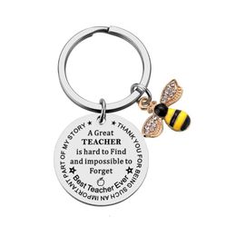 Porte-clés en acier inoxydable, lettre anglaise Be Happy Best Teacher Bee, porte-clés à breloques, cadeau de fête des enseignants, sac suspendu, bijoux