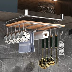 Armoire suspendue de cuisine en acier inoxydable, porte-serviettes en papier, chiffons, planche à découper, couvre-pots, support de rangement sous placard, 240223