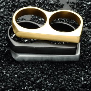 Anillos de nudillo de acero inoxidable Anillo de dos dedos al aire libre Punk Hard Men039s Women039s Joyería de dedo Regalo Oro Plata Negro9570228