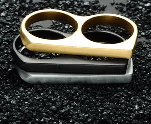 Anillos de nudillo de acero inoxidable Anillo de dos dedos al aire libre Punk Hard Men039s Women039s Joyería de dedo Regalo Oro Plata Negro8610389