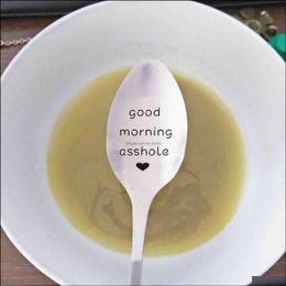 Edelstahl-Laserschriftzug „Good Morning Asshole“. Geschenk für Ihn, Gag-Geschenk, Freund, Ehemann, bester Freund, Jahrestag, Geburtstag. Drop D