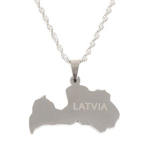 Collier pendentif carte Lettonie en acier inoxydable à la mode Latvijas Republika Maps Charm Jewelry