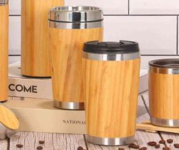 Doublure en acier inoxydable Tasse de café isolée en bois en bois bouteille thermos avec cadeau de couvercle 2111238095316