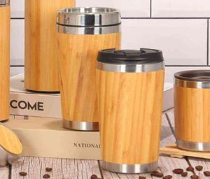 Doublure en acier inoxydable Tasse de café isolée en bois Tasse de camping Camping Cuping Thermos Bottle avec couvercle Gift 2111238754217