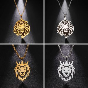 Collier King Lion en acier inoxydable pour garçons Animal Pendant Men S Chain Choker Colliers de mode