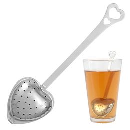 Acier inoxydable à longue poignée cuillère de thé en vrac filtre filtre en forme de coeur