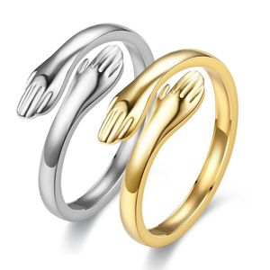 Roestvrij staal liefde knuffel vinger ringen band gouden hand bruiloft verloving staart ring voor vrouwen meisjes mode-sieraden