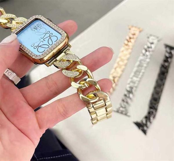 Pulsera de diamantes de lujo de acero inoxidable Correa de reloj Apple 7 41 mm 6 5 4 38 mm 42 mm Correa de metal dorado para iwatch 40 mm 44 mm 41 451979629