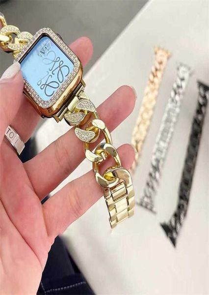 Bracelet de luxe en acier inoxydable Bande de montre Apple Watch 7 41mm 6 5 4 38 mm 42 mm STRAP MÉTAL GOLD POUR IWATCH 40 mm 44mm 41 455977753