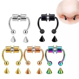 Aimant en acier inoxydable faux anneau de nez cerce percing rings de septum pour femmes fashion gothique rochers bijoux de bijoux 240407