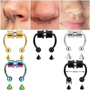 Aimant en acier inoxydable faux Piercing Nose Ring septum clip de mode pour femmes Girl Men Girl 240407