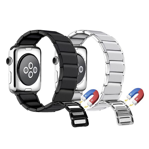 Bracelet à boucle magnétique en acier inoxydable Bracelet à maillons en bambou Bandes de bracelet Bracelet de montre pour Apple Watch Series 3 4 5 6 7 8 SE Ultra iWatch 38 40 41 42 44 45 49 mm