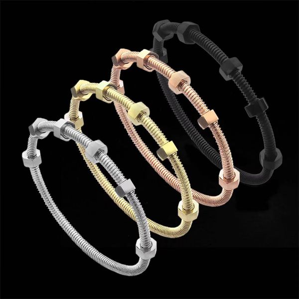 Fabricación de acero inoxidable para mujer Brazalete Perno Sujeción Tuerca Pulsera Clásica Sin diamantes Joyas de diseñador Pulseras de accesorios de fiesta de moda de alta calidad