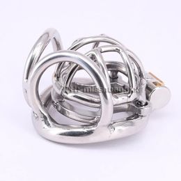 Cage de chasteté masculine en acier inoxydable, avec anneau Anti-arrêt, dispositif de chasteté en métal court, Bondage, jouets sexuels pour adultes