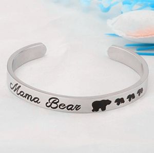Bracelet en acier inoxydable Mama Bear noir Animal ours cub Bracelets bracelet manchette pour femmes enfants bijoux fantaisie cadeau fête des mères volonté et sable