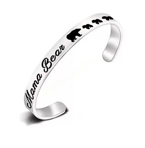 Bracelet en acier inoxydable Mama Bear noir Animal ours cub Bracelets bracelet manchette pour femmes enfants bijoux de mode cadeau de fête des mères