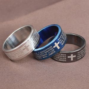 Fashion en acier inoxydable hommes anneau Écriture Cross Bible Texte Jésus Tattoo Christianity Cross Letter Rings Diamètre 16-22 mm Bijoux Cadeau