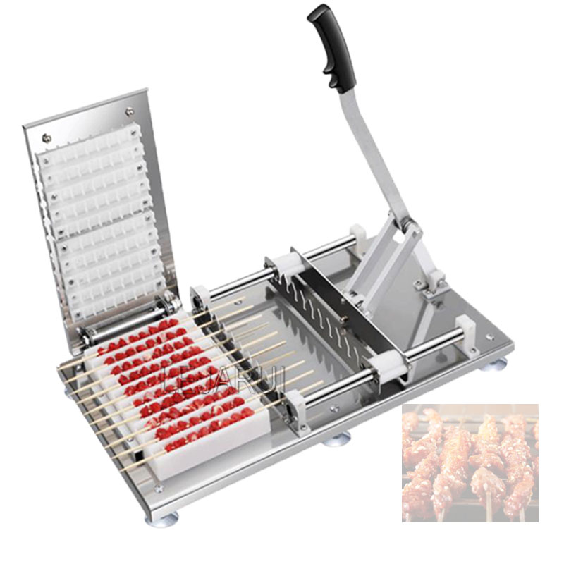 Máquina para hacer brochetas de Kebab y cordero Manual de acero inoxidable, máquina para hacer brochetas de carne de bambú para barbacoa Manual, maquinaria para hacer cuerdas Satay de ternera